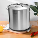 33L Stainless Steel Stockpot with Lid 2X Steamer Rack Insert Tray 35cm 34cm