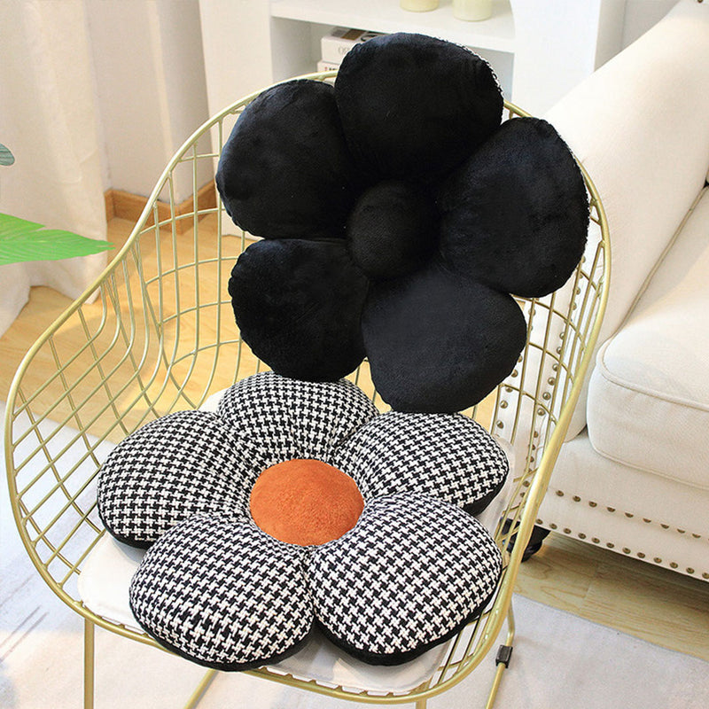 2X Black Flower Shaped Floor Cushion 45cm Ergonomic Support Decorative Pillow