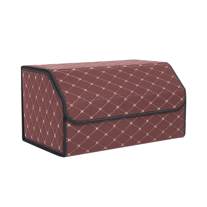 Car Boot Organizer Leather 55x30x30cm Collapsible Portable Coffee Gold Stitch