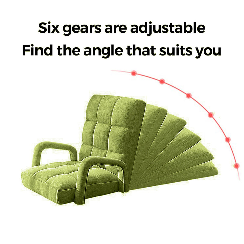 2X Foldable Linen Floor Recliner 135x58x20cm Adjustable Armrest Yellow Green
