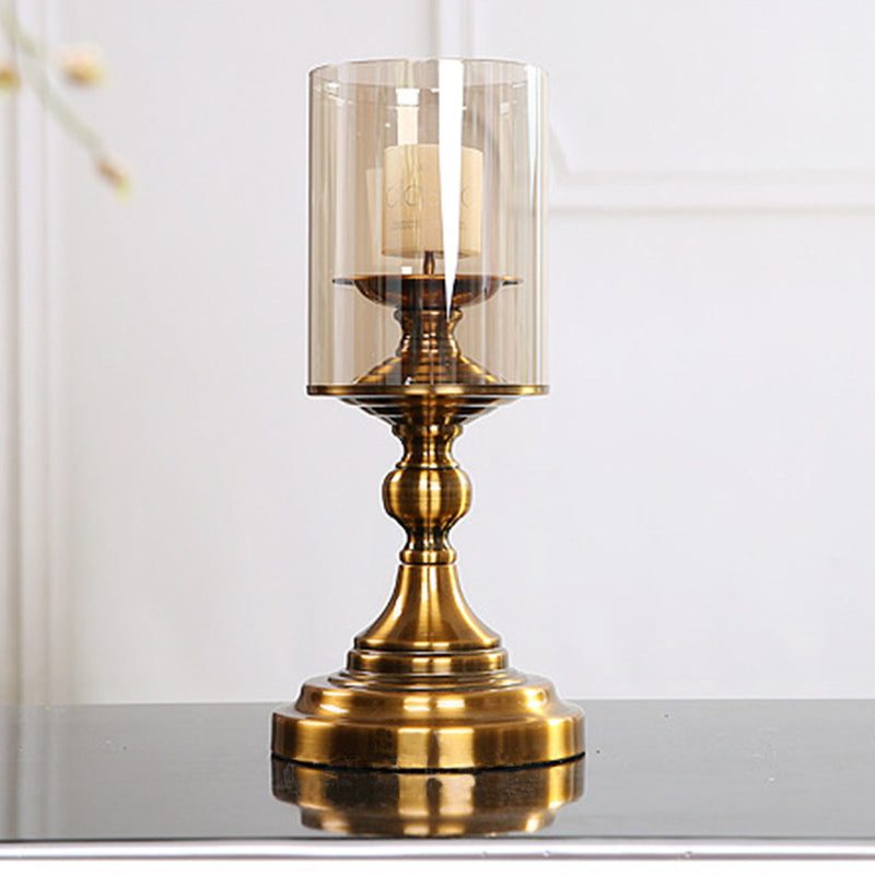 Gold 33.5cm Iron Glass Candle Holder Stand Elegant Home Decor Centerpiece