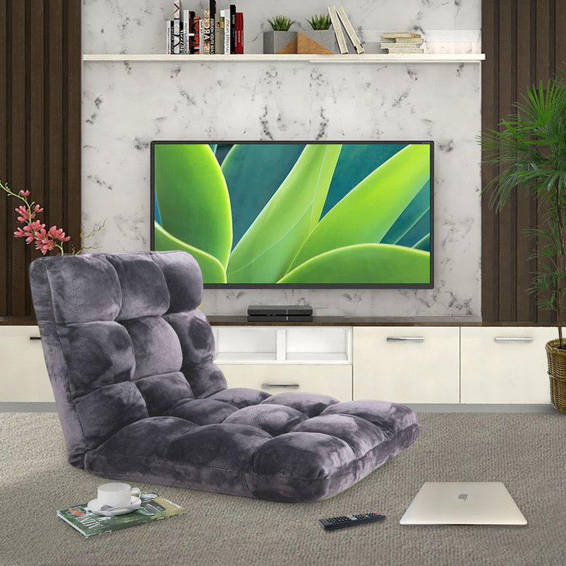 Floor Recliner Folding Lounge Sofa Chair Cushion Grey with 6 Angle Adjustment