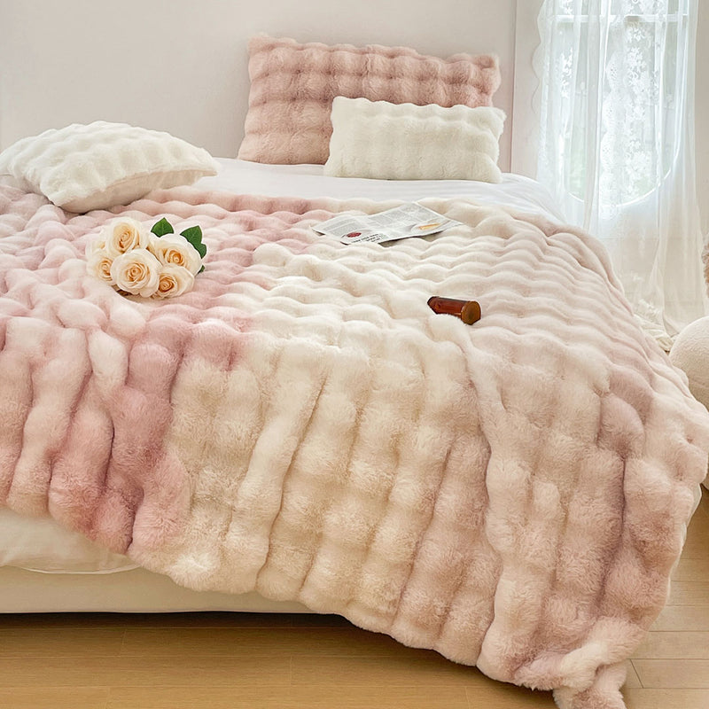 2X 200x230cm Light Pink Polyester Faux Fur Plush Throw Blanket Machine Washable