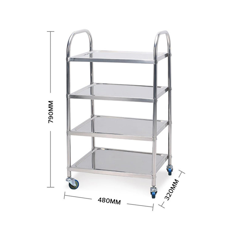 2X 4 Tier Stainless Steel Kitchen Food Cart 860x540x1170 2 Inch Rubber Wheels