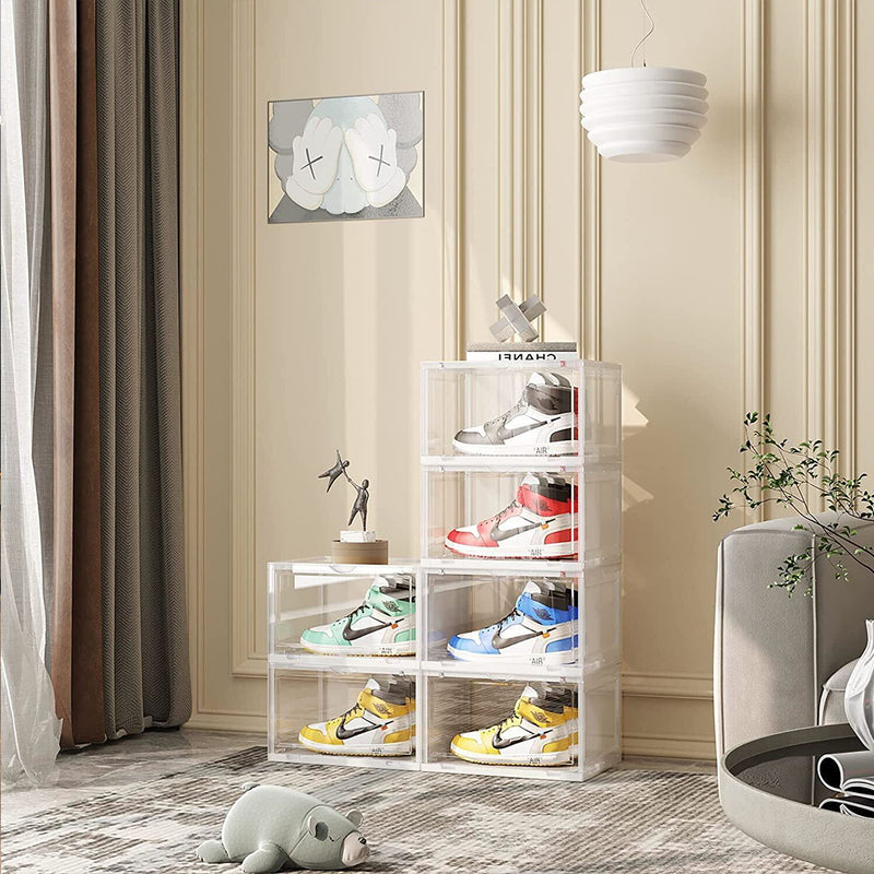 2X 5 Tier Transparent Plastic Shoe Organizer Storage Box with Magnetic Door