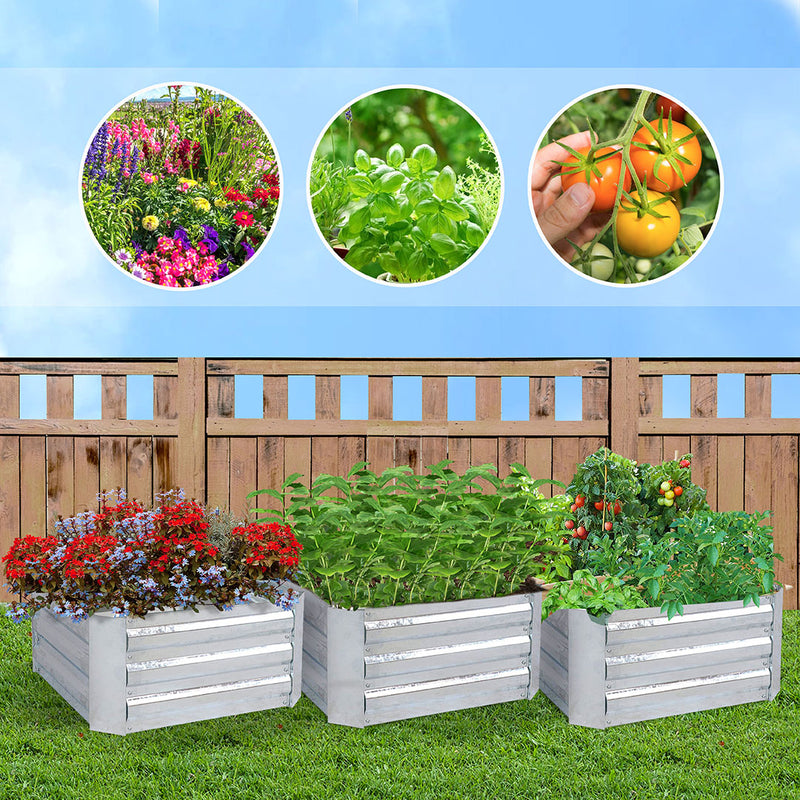 90cm Galvanized Raised Garden Bed Square Planter Box Herb Vegetable Flower