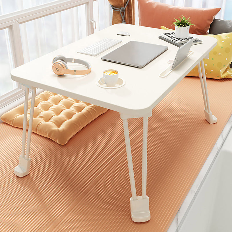 White Portable Folding Bed Table Adjustable Desk Cup Holder Particleboard Metal