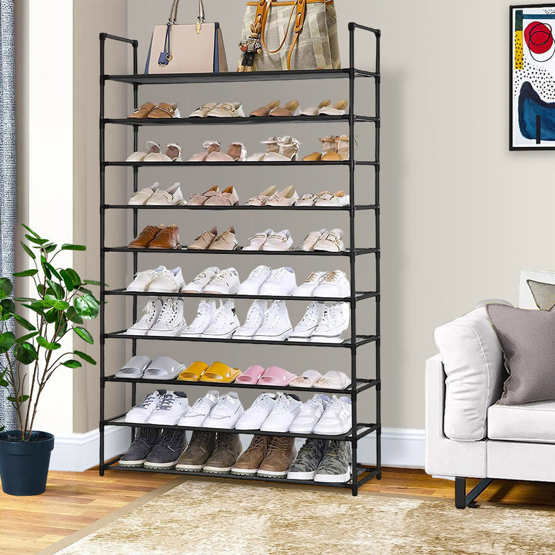 10 Tier Shoe Storage Shelf Space Saving Rack Organizer With Handle Black