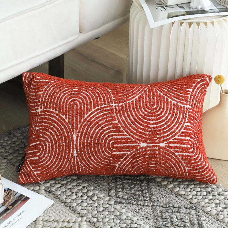 Lumbar Throw Pillow 30x50cm Plush Velvet Corded Edge 15cm Thick Red