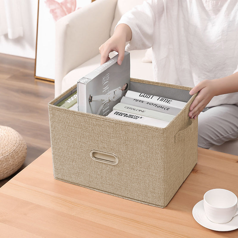 Large Foldable Canvas Storage Box Beige Clothes Basket Organizer 50x35x31cm
