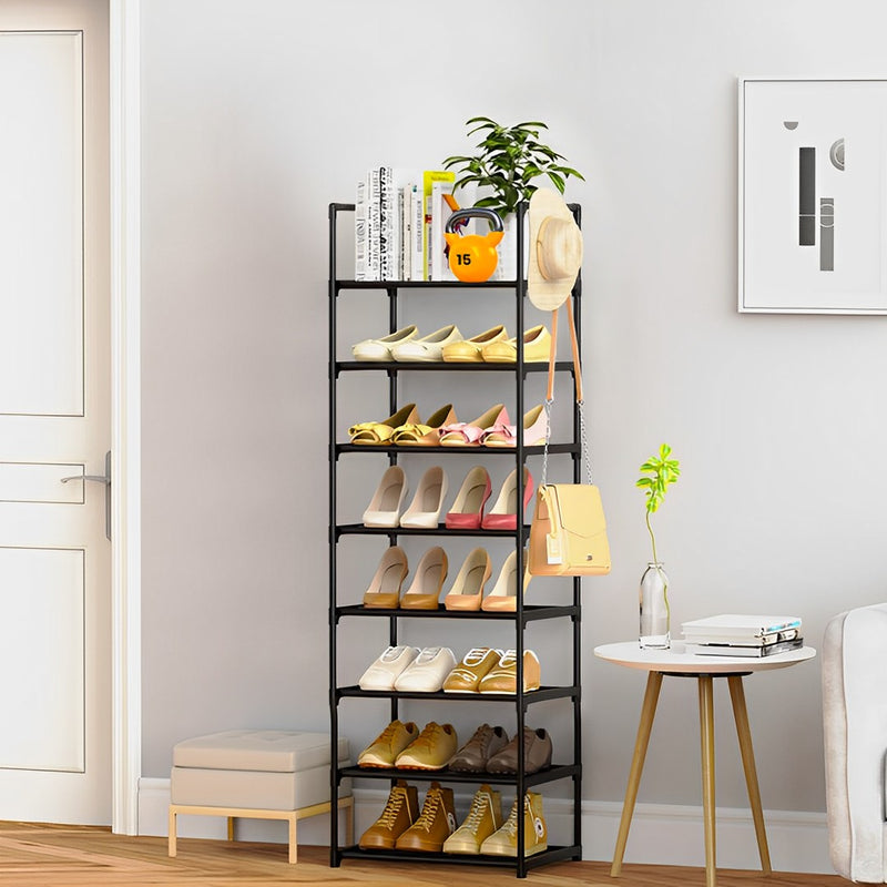 8 Tier Shoe Rack With Handle Plastic Coated Iron PP 45x28x140cm Black 9kg