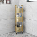 2X 3 Tier Metal Bathroom Shelf Organizer with Wheels Gold 93cm Multifunctional
