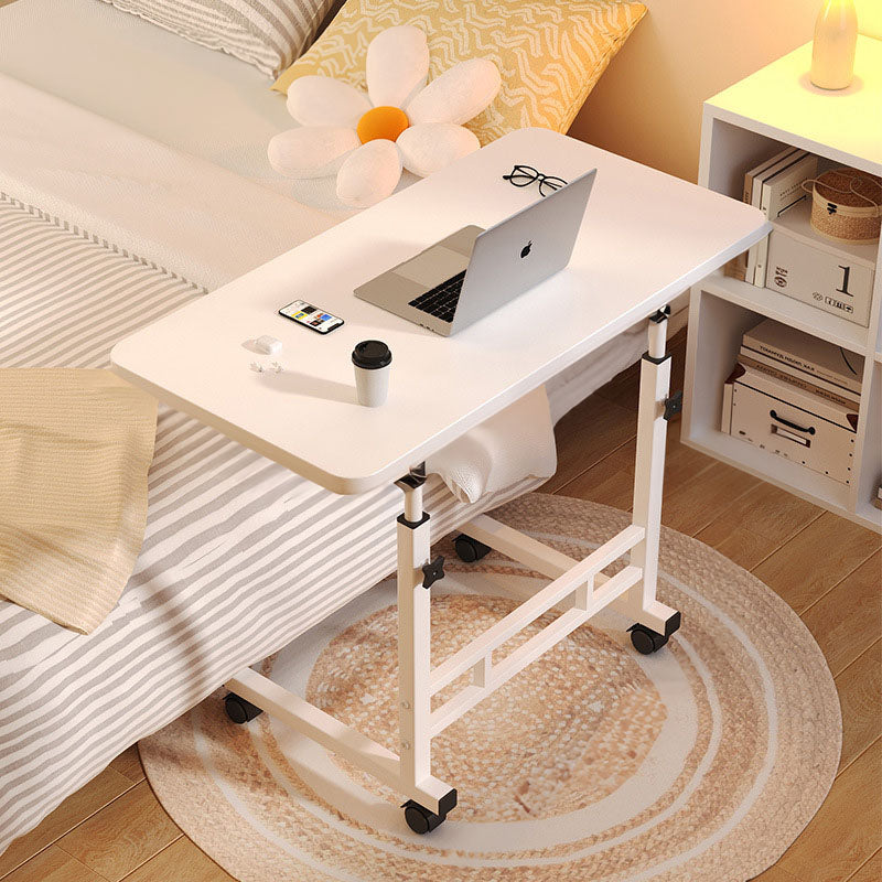Walnut 40x80cm Bedside Table Movable Desk White Metal Frame With Wheels
