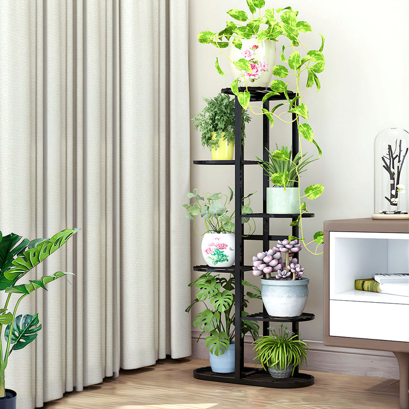 8 Tier 9 Pots Metal Plant Stand Black Space Saving Tall Narrow 44.5cmx22cmx140cm
