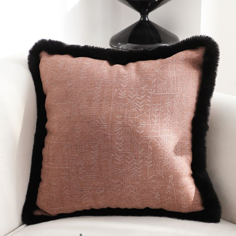 Mid-century 45cm Velvet Square Throw Pillow Rose Pink Embroidered Texture