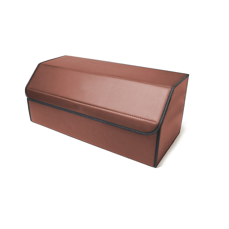 Leather Car Boot Organizer Box 55 x 30 x 30cm 10Kg Capacity Collapsible Coffee
