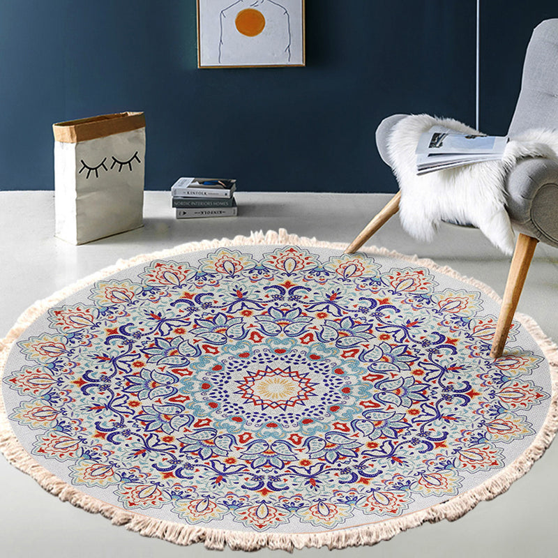 2X 120cm Round Mandala Polyester Area Rug Anti Slip Plush Living Room