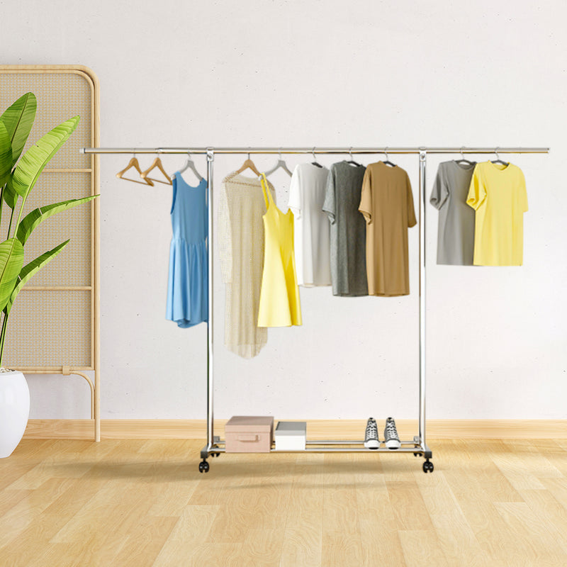 Stainless Steel Floor Standing Clothes Rack 240x150x120cm 3 Poles Wheels