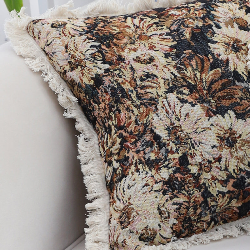 Embroidered Raised Flower Plush Velvet Throw Pillow Coffee 45x45 Cm