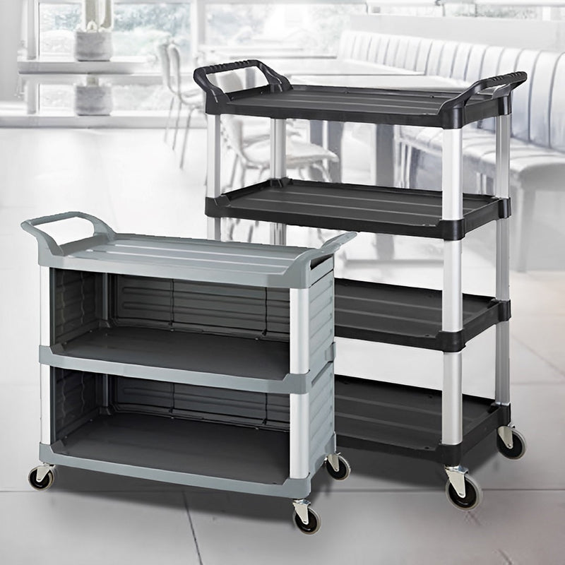 2X 4 Tier Black Kitchen Cart Portable PVC Metal Utility Trolley with Wheels