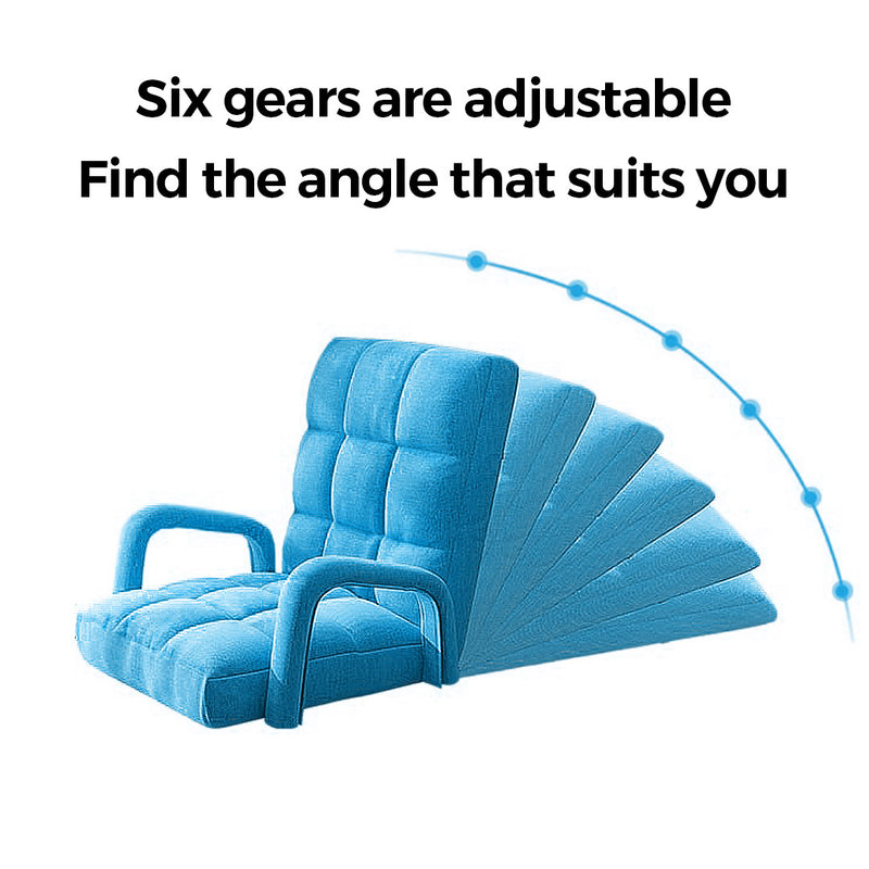 Foldable Floor Recliner Chair Adjustable 5 Angles with Armrest Blue Linen Fabric