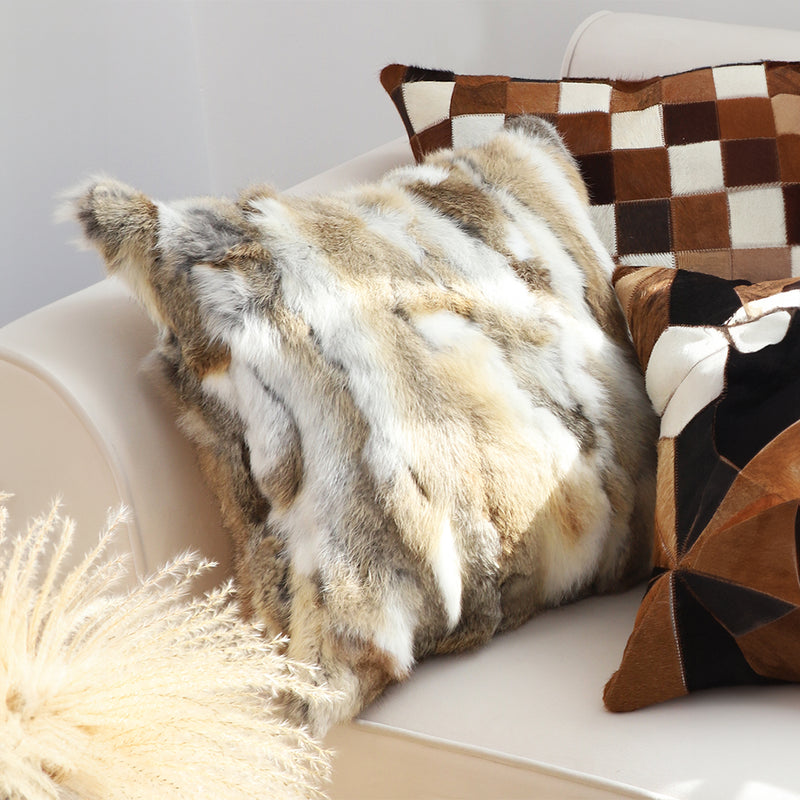 40x45x14cm Rabbit Fur Throw Pillow Square Thick Plush Coffee