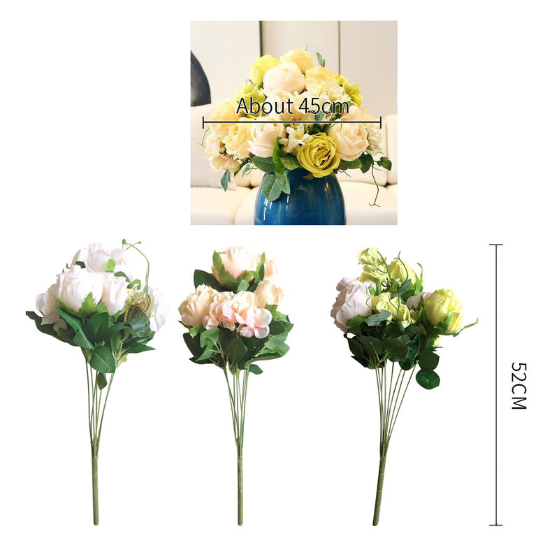 3pcs Artificial Silk Rose Bouquet 15 Heads White Wedding Decor 50cm 45cm