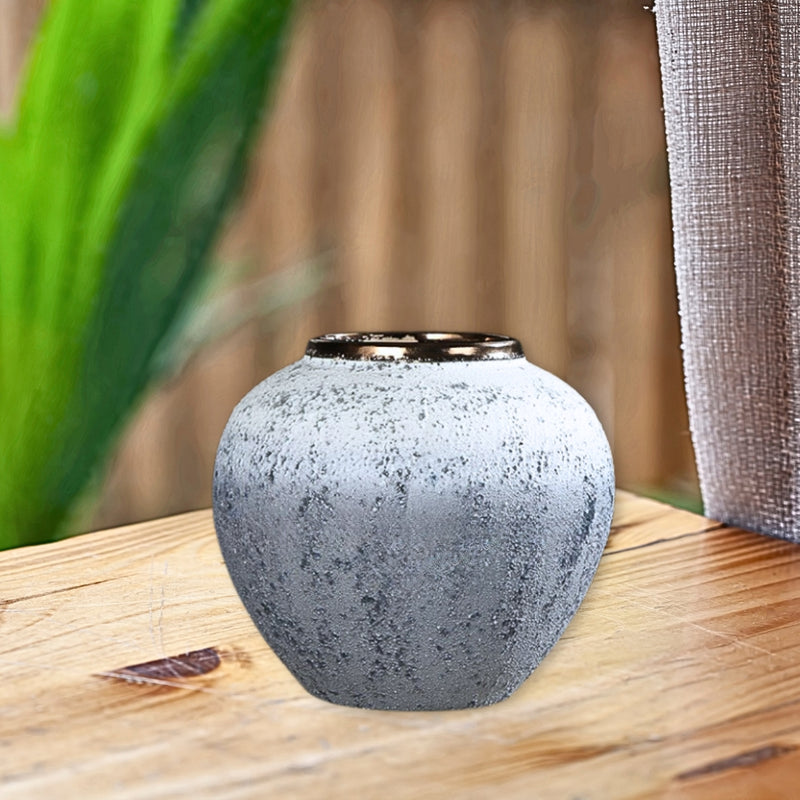 Small Handcrafted Ceramic Flower Vase 21x22cm White Grey