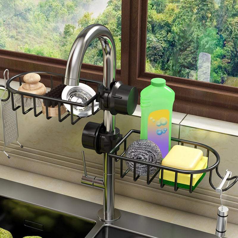 Black Aluminum Kitchen Sink Faucet Sponge Organizer Rust Proof 28.5x12x8cm
