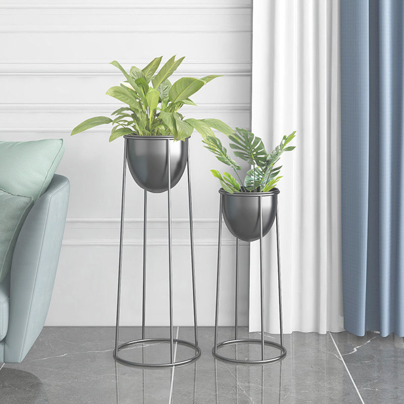 2X 50cm Round Wire Metal Plant Stand With Detachable Enamel Pot Black
