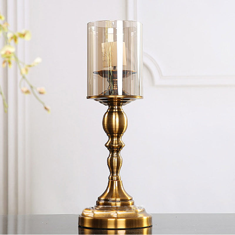 42cm Gold Pillar Candle Holder Stand Iron Glass Home Decor Table Centerpiece