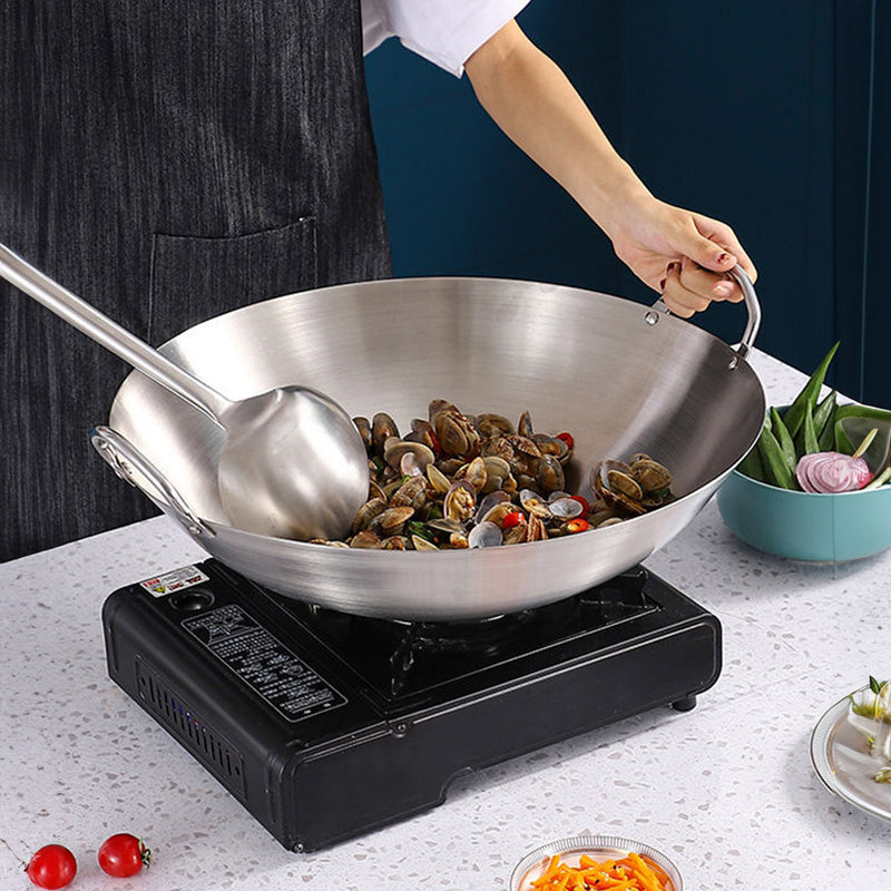 50cm Stainless Steel Wok Dual Handles Kitchen Cooking Home Commercial