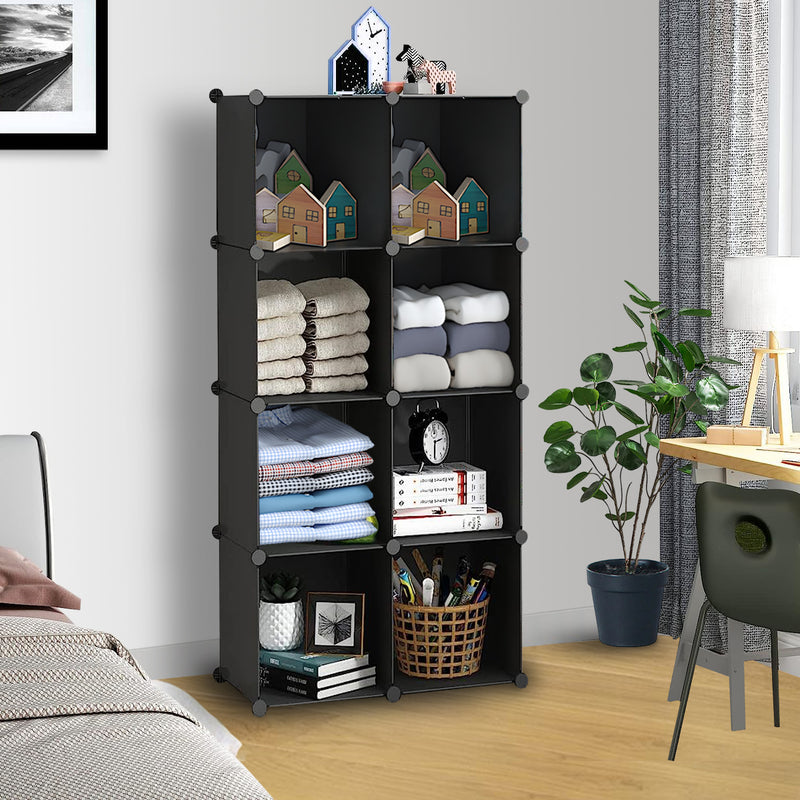 4 Tier 8 Cube Portable Wardrobe Iron Mesh Abs Connectors Black 110x37x146cm