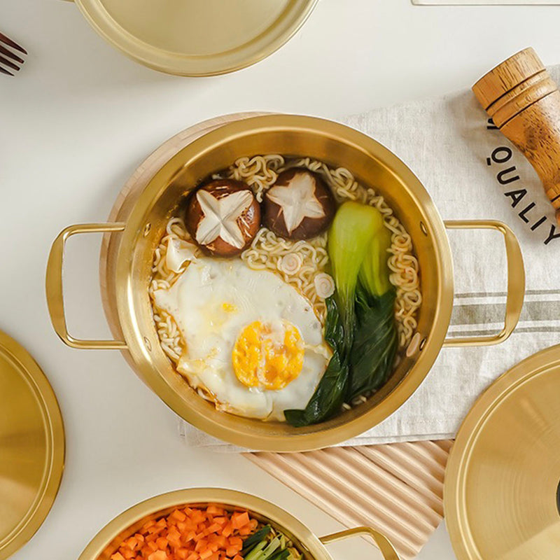 22cm Stainless Steel Ramen Pot Lid Included Yellow Durable Even Heating
