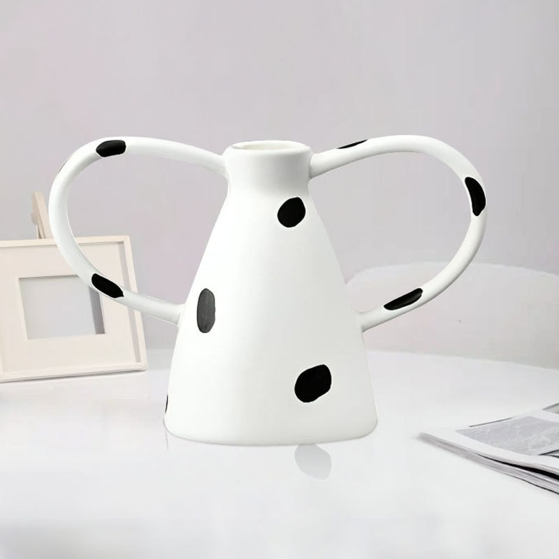 2X Ceramic Polka Dot Ornament Vase 23.5x11x15cm White Handmade