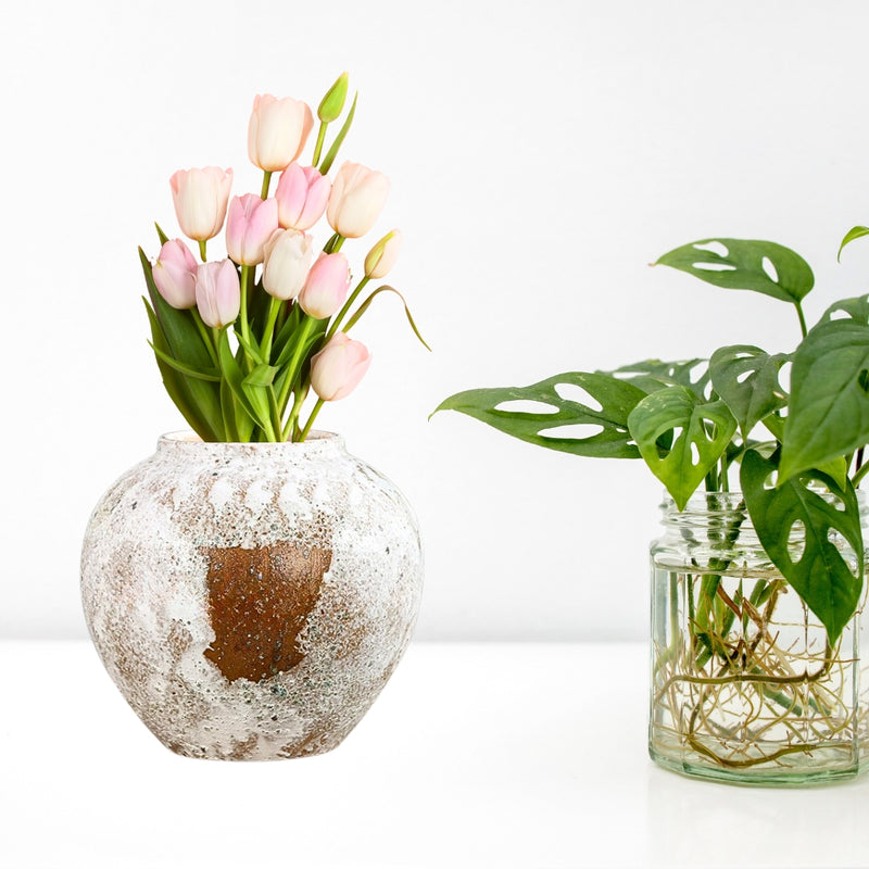 Small Elegant White Ceramic Flower Vase 21x22cm Perfect Home Accent Decor