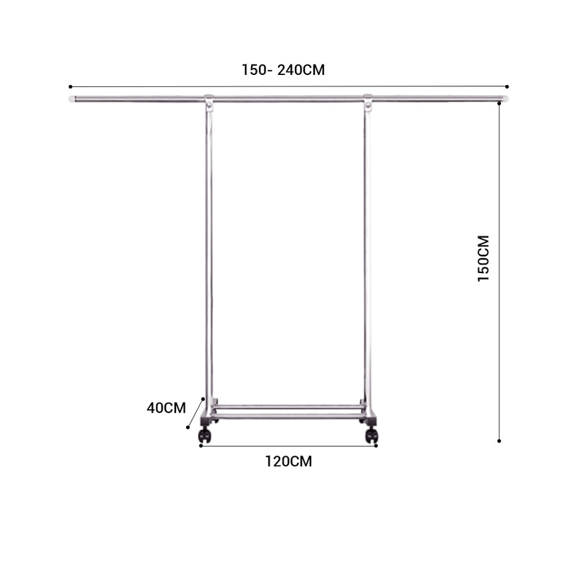 2X Stainless Steel Floor Standing Clothes Rack 180cm Extendable Wheels Shelf