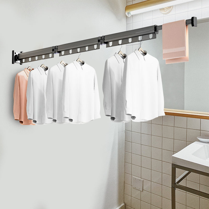 Wall Mounted Retractable Clothing Rack Aluminum 127.5cm Foldable Space Saving Gray