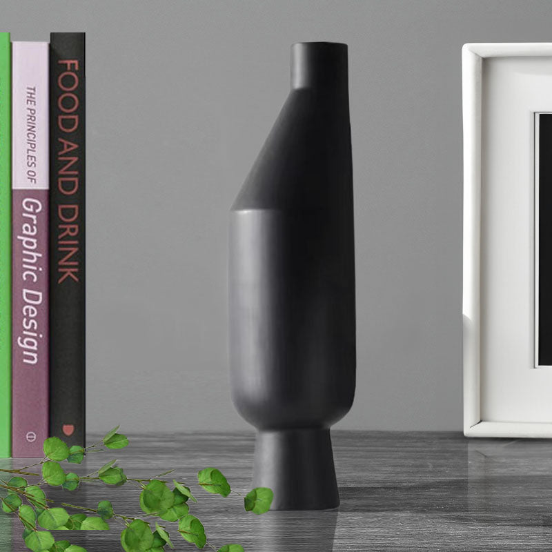 2X Ceramic Vase 14x52cm Modern Minimalist Black Narrow Top Rounded Body