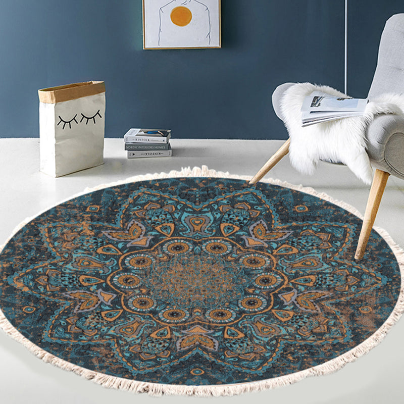120cm Round Mandala Area Rug Polyester Plush Anti Slip Backing