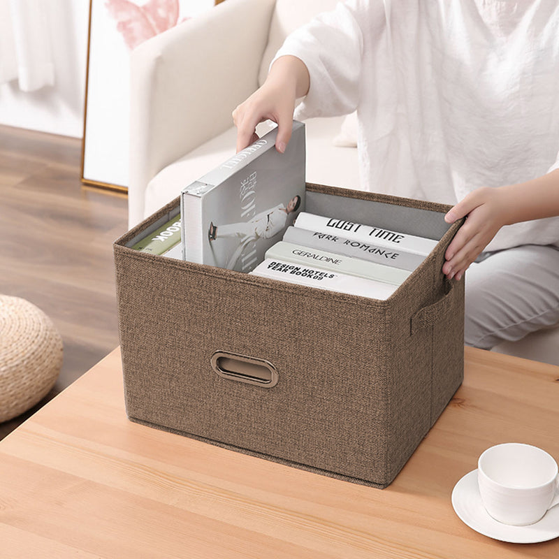 Large Coffee Canvas Storage Box Foldable 50x35x31cm Durable Dustproof Basket