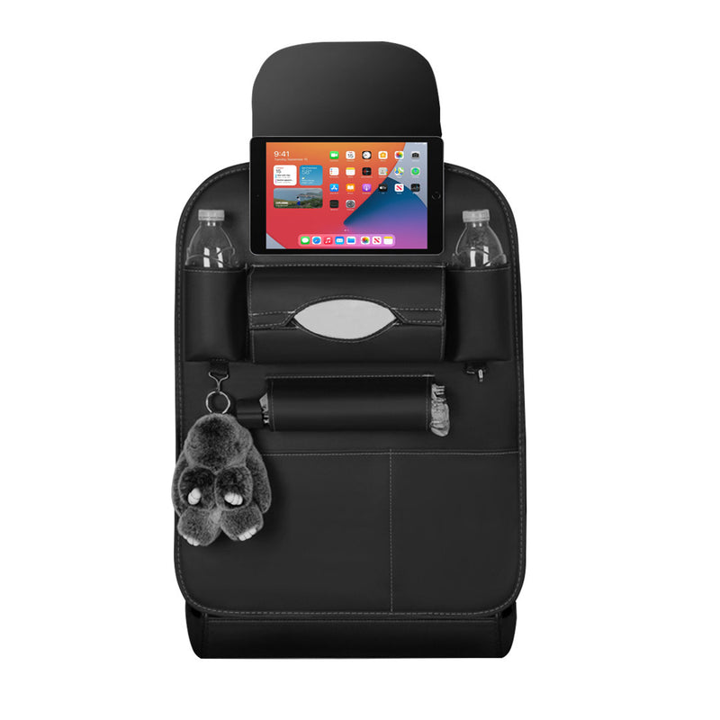 PVC Leather Car Back Seat Storage Organizer Multi-Pocket iPad Holder Black