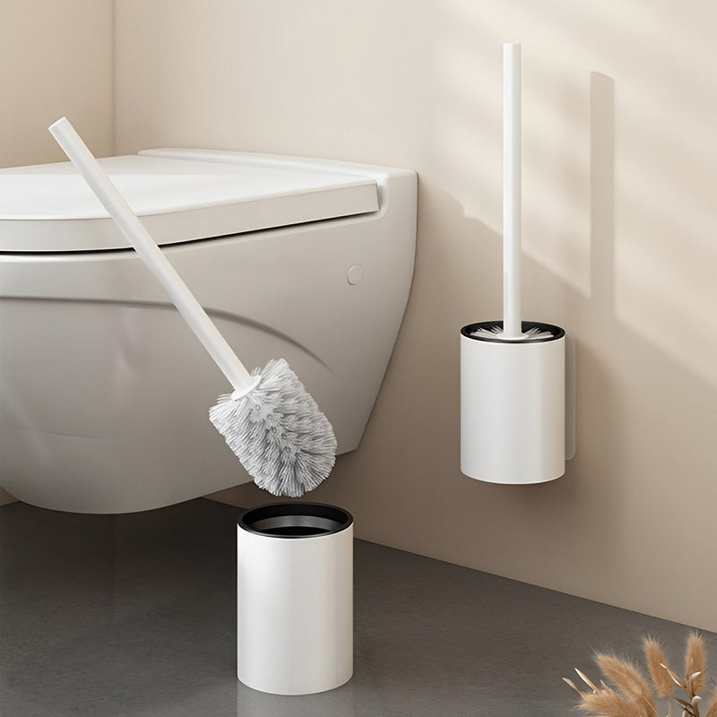 2X Wall-Mounted Toilet Brush Aluminium Handle White Rust-Resistant Hygienic