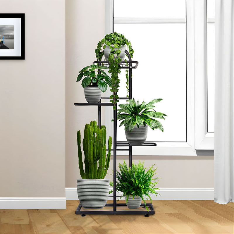 4 Tier 5 Pots Metal Plant Stand 82cm Tall Space Saving Indoor Black