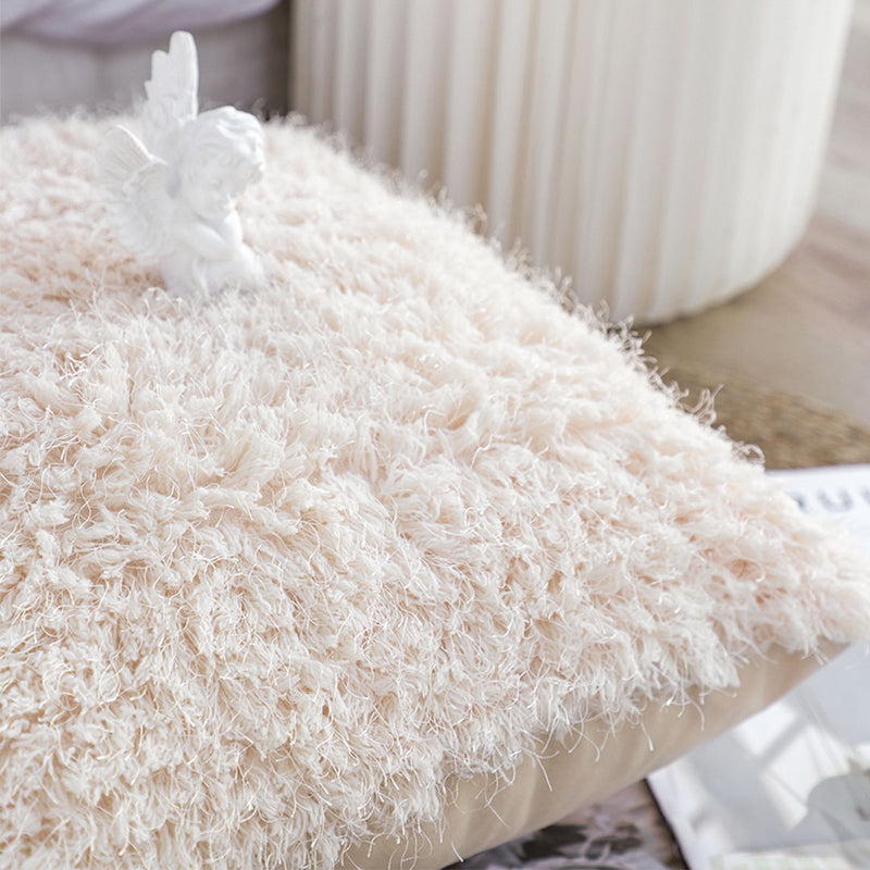 2X Plush Velvet Sofa Cushion 45X45X15CM Beige Polyester Cotton