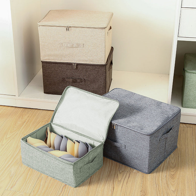 2X Small Foldable Storage Boxes 38x26x15cm Polyester Cotton Double Zipper Green