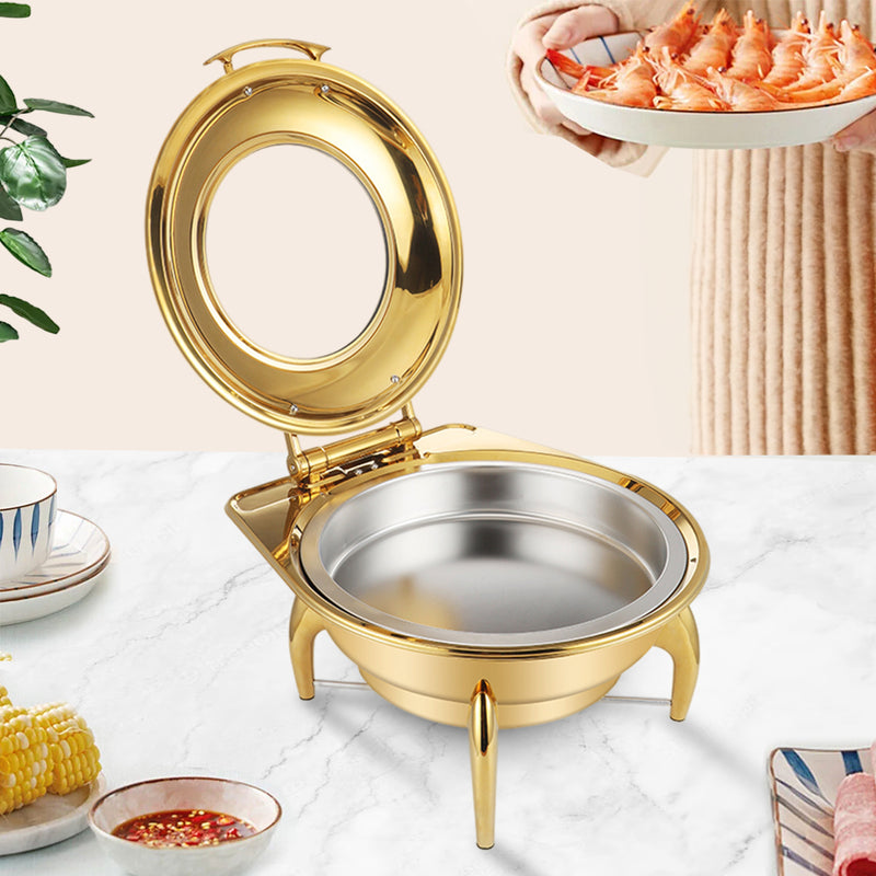 2X Gold Plated Stainless Steel Round Chafing Dish 6L With Lid