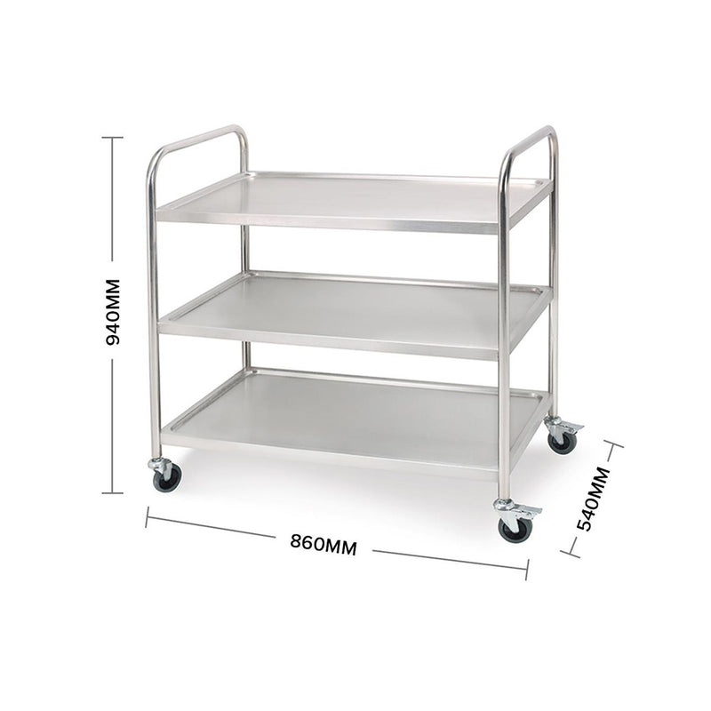 2X 3 Tier Stainless Steel Kitchen Food Cart 86x54x94cm 4 Wheels 2 Locking
