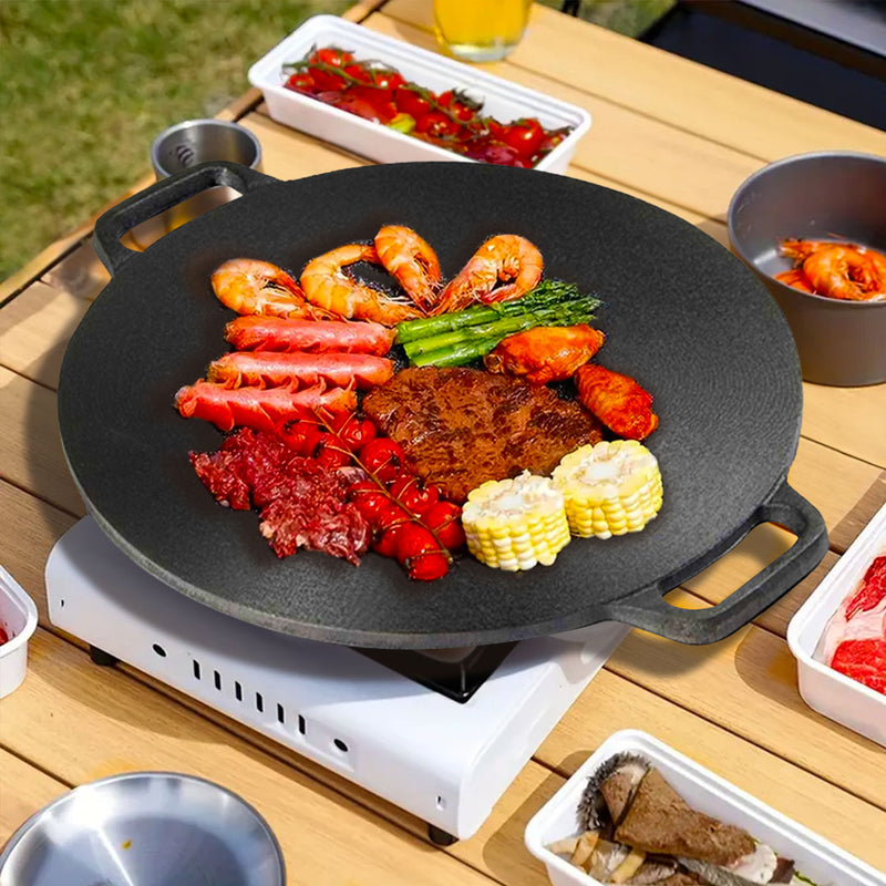 2X Cast Iron Induction Crepe Pan 37cm Pre-Seasoned Non-Stick Bakeware