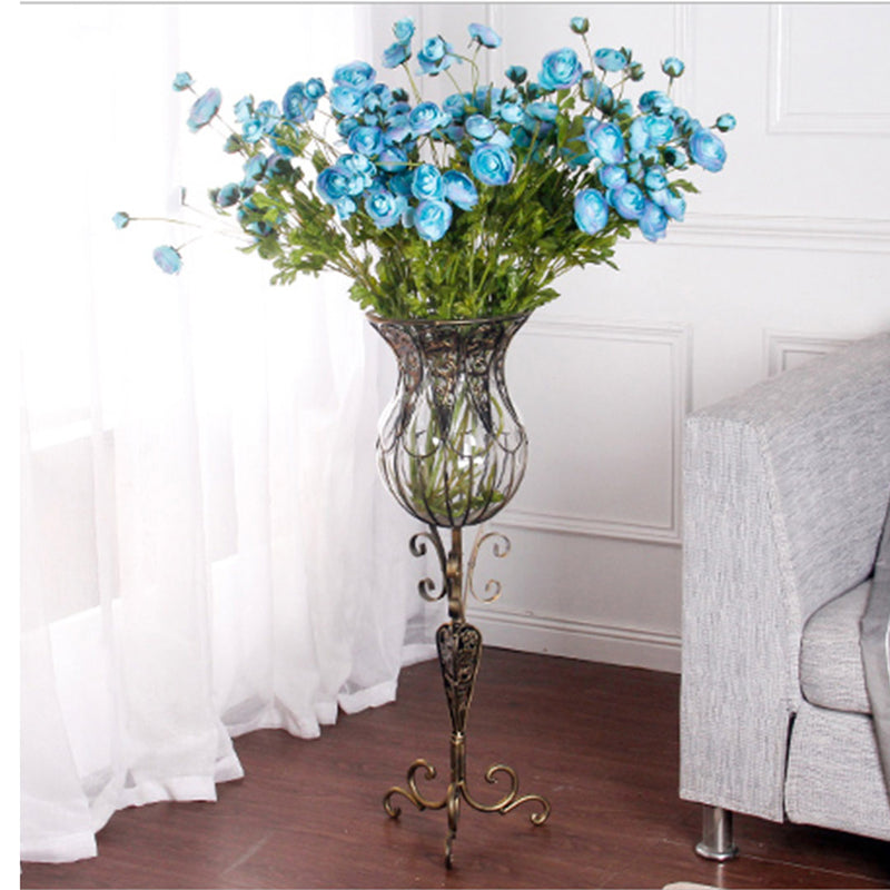85cm Clear Glass Floor Vase Gold Metal Stand Home Decor Indoor Outdoor